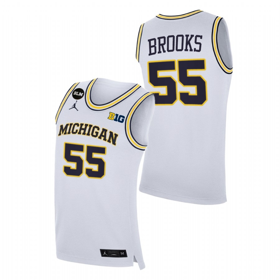 Michigan Wolverines Men's NCAA Eli Brooks #55 White BLM College Basketball Jersey OLF0349TO